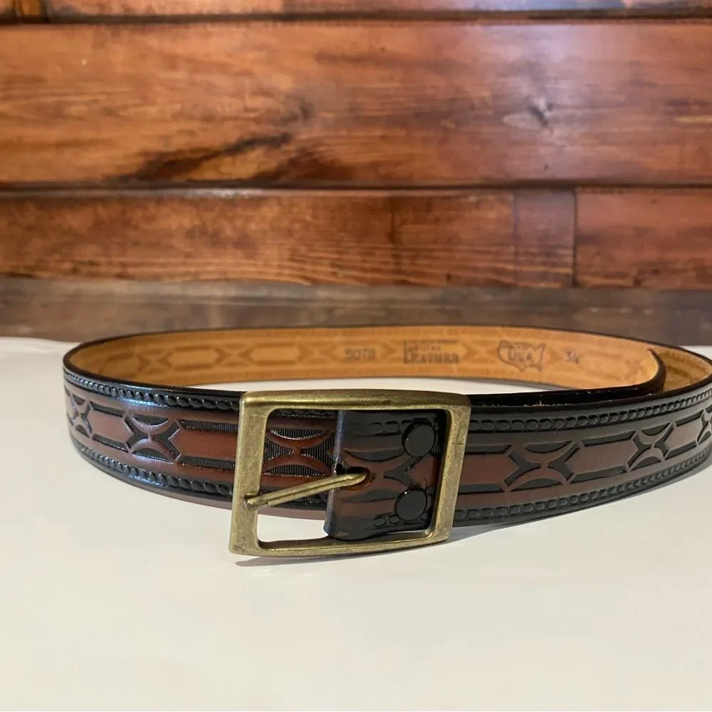 Vintage Hand Stained Latitan Tooled Leather Belt Women's Size 34 Western Cowgirl